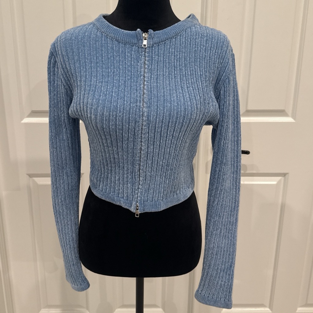Fashion Nova Light Blue Ribbed Knit Top
